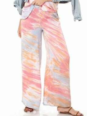 Young Fabulous & Broke Pastel Tie-Dye Wide Leg Pants - Pink, Blue, Peach